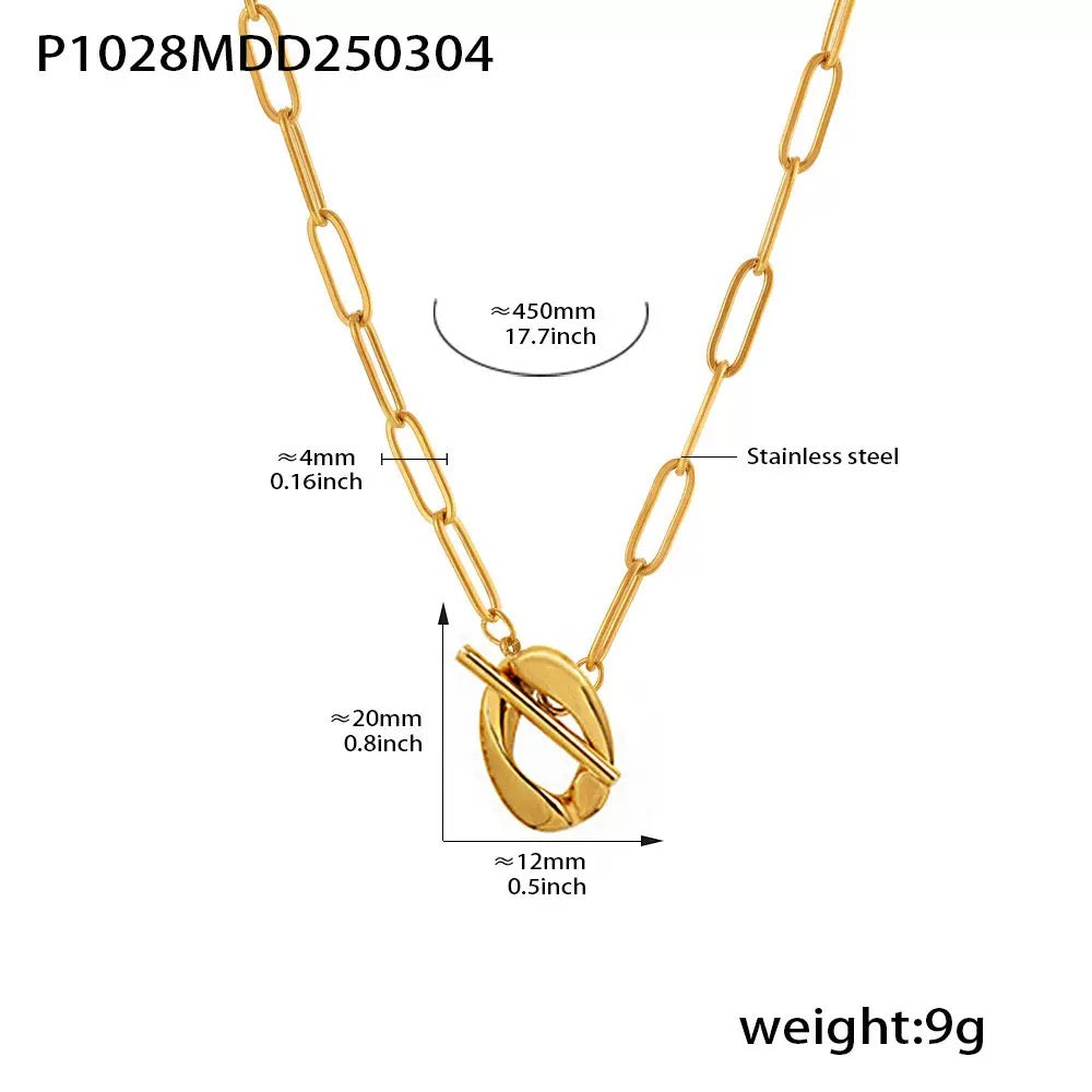 【扭結交織】Urban Knot 316L 鈦鋼扭結 T 扣項鍊|18K 鍍金結構鎖骨鍊