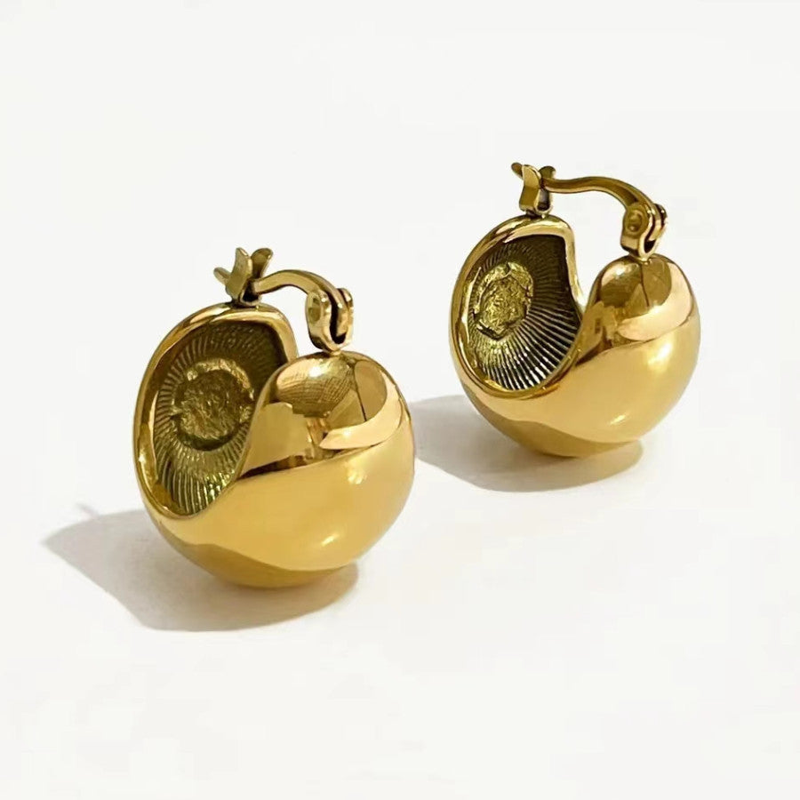 【Thick Gold Illusion Moon】Urban Relic 316L Titanium Steel Round Buckle Earrings|18K Gold Plated Radial Texture