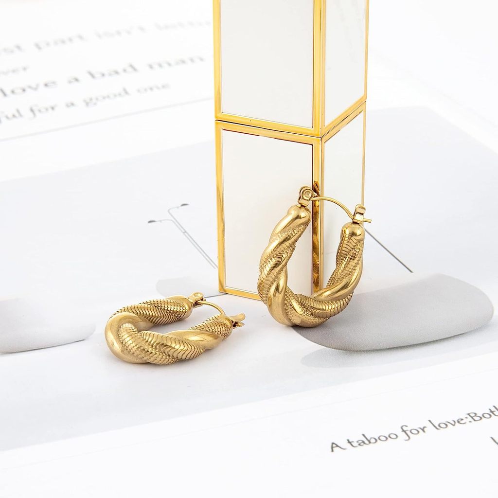 Urban Braid 316L Titanium Steel Hoop Earrings | 18K Gold Plated Earring Clasp