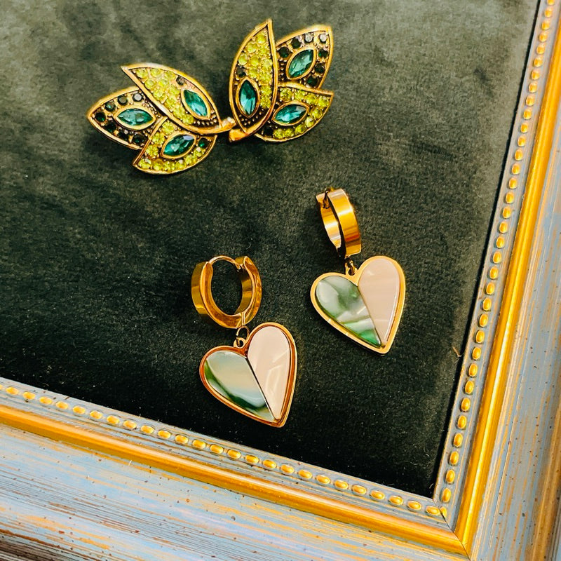 Urban Muse 316L Titanium Steel Color-Blocked Heart Earrings