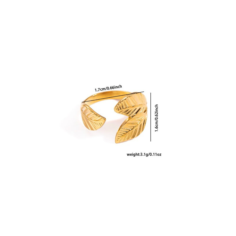 【彩奪金葉】Urban Leaf – Twin 316L 鈦鋼雙葉交錯戒指|立體金屬線條