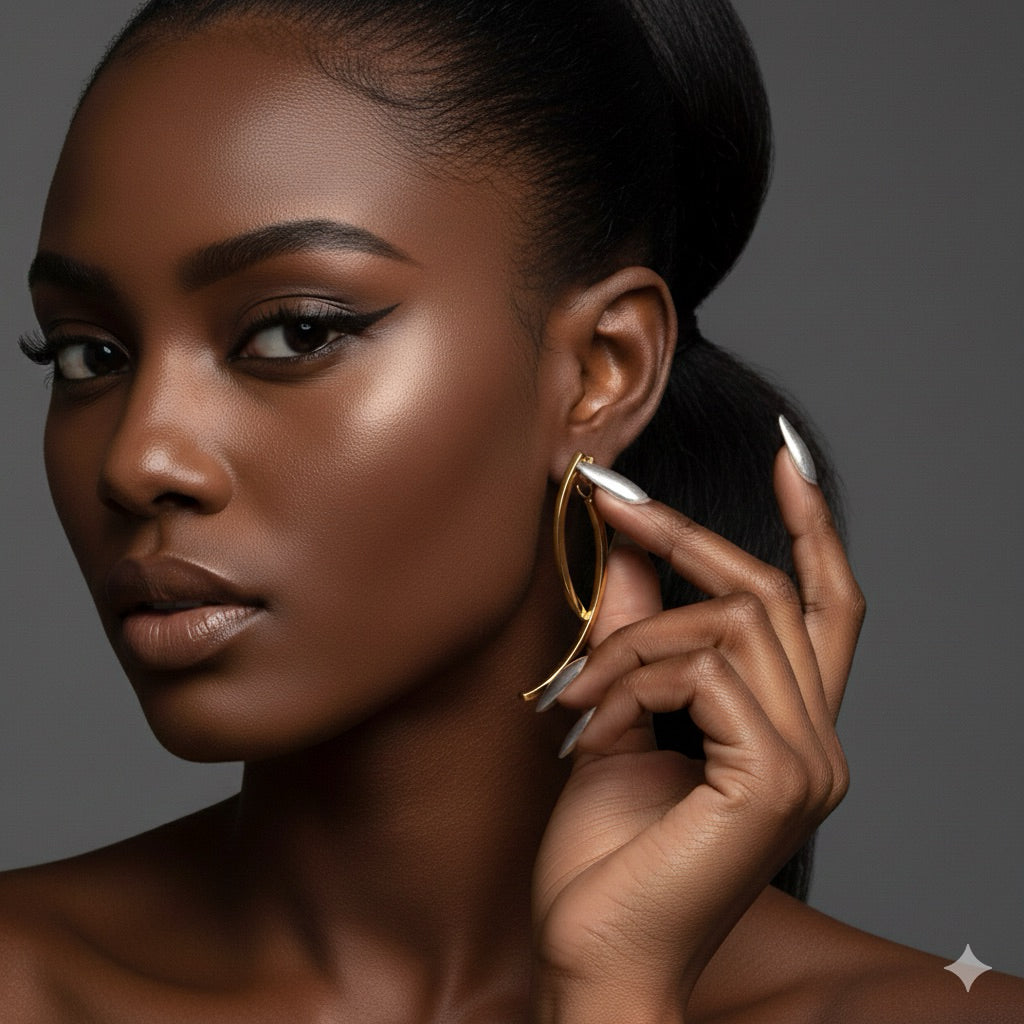 【New York Designer】Urban Crescent 316L Titanium Steel Intersecting Crescent Earrings | 18K Gold Plated Minimalist Design