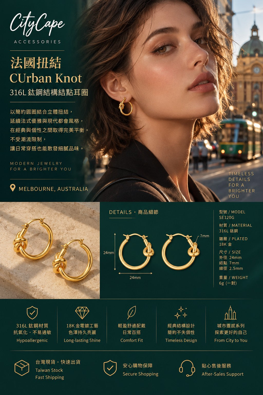 【法國紐結】CUrban Knot 316L 鈦鋼結構結點耳圈