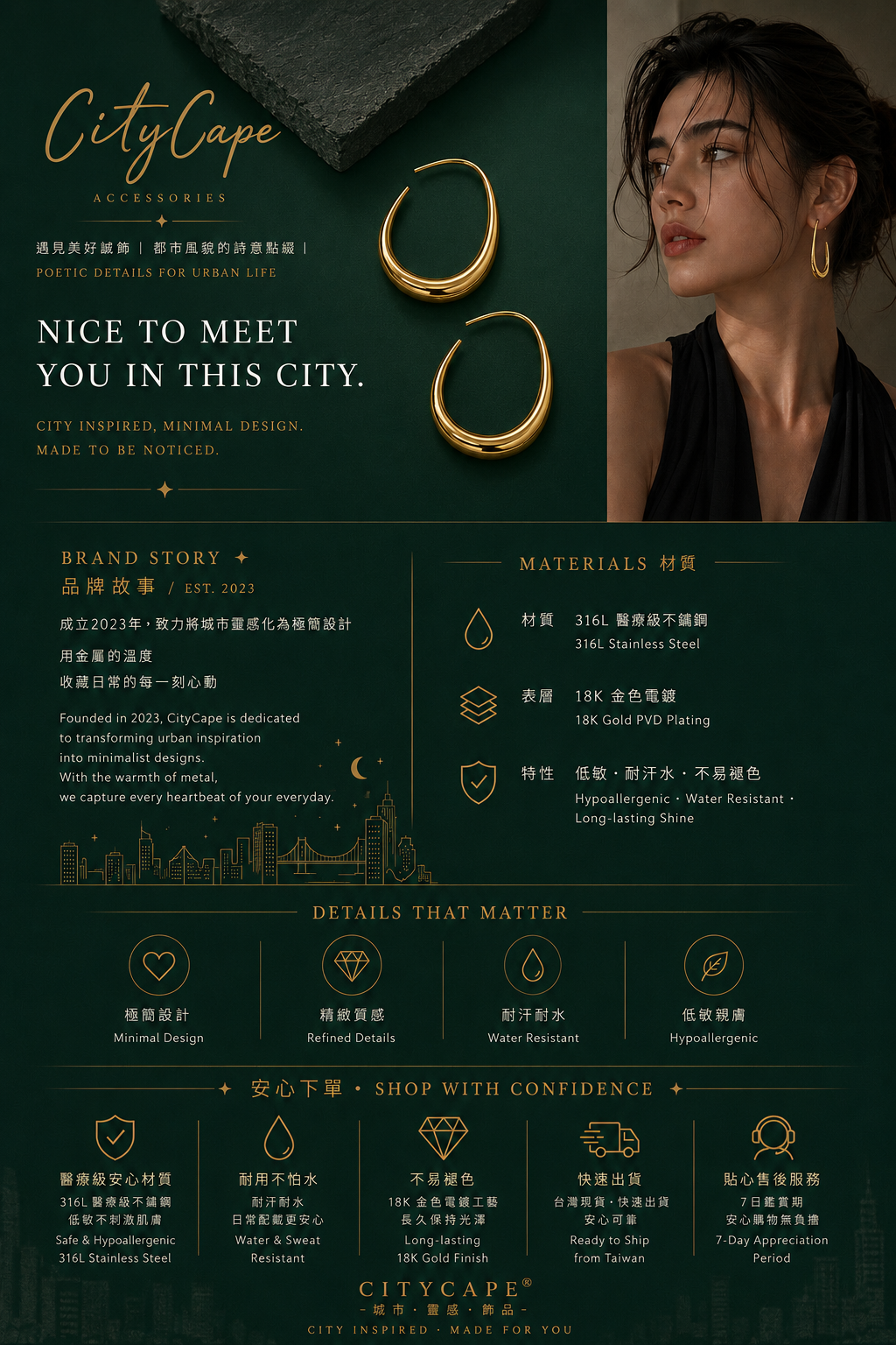 【Urban Orbit｜流光弧線耳環】

CityCape© 316L 鈦鋼｜金色・銀色｜城市極簡系列