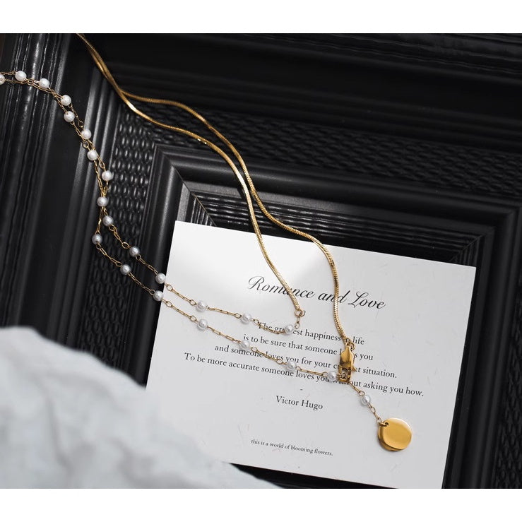 The Danish Girl | Urban Layer | Double Pearl Gold Chain CityCape© 316L Titanium Steel | 18K Gold Hypoallergenic | Layered Necklace