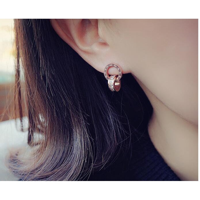 【Tokyo Omotesando】Urban Time 316L Titanium Steel Dual Ring Engraved Earrings