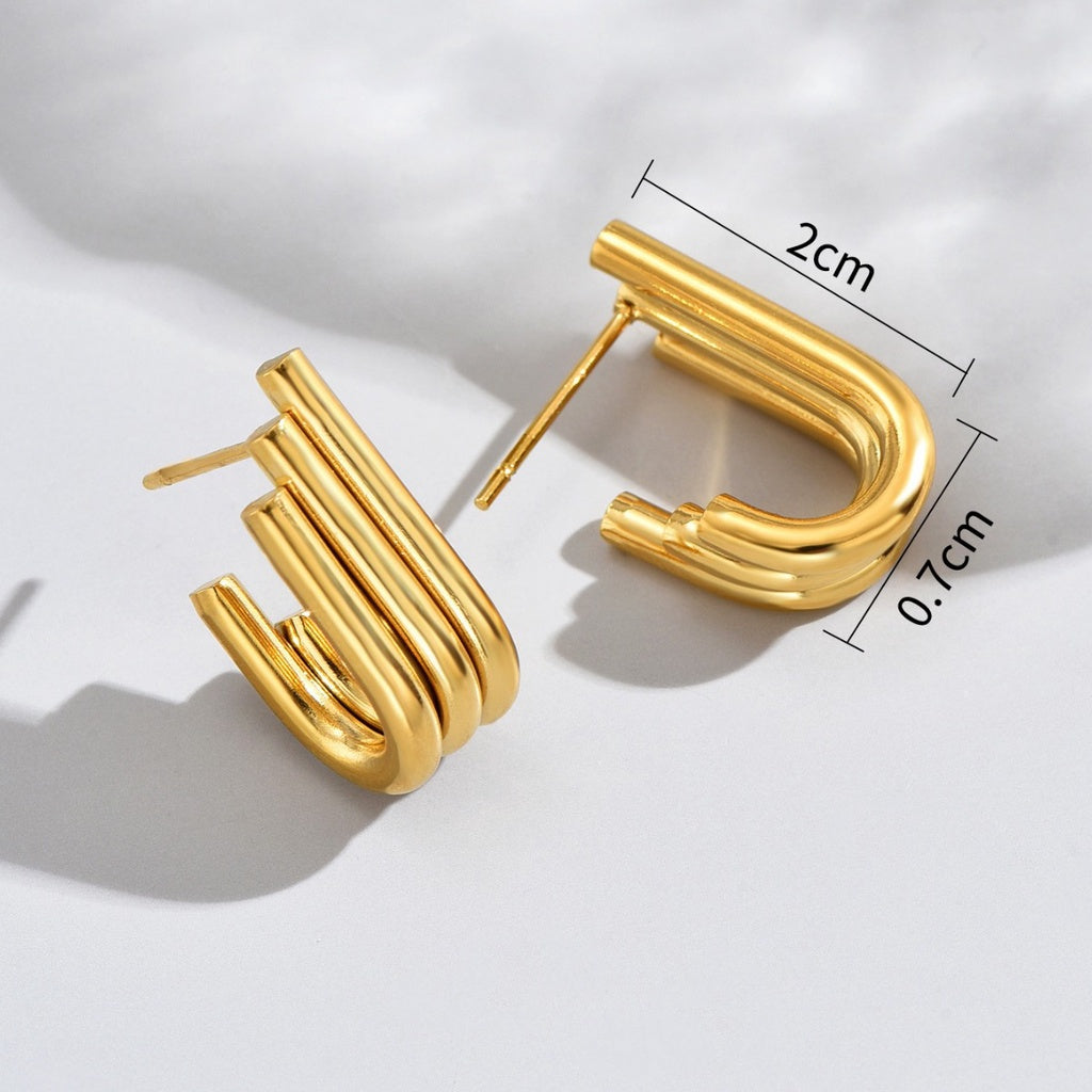 [Urban Layers｜Multi-Layer U-Shaped Stud Earrings] CityCape© 316L Titanium Steel｜18K Gold｜Hypoallergenic Design