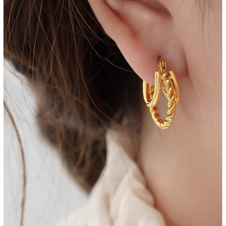 [Bohemian Impressions] Urban Layers 316L Titanium Steel Triple Layer Earrings