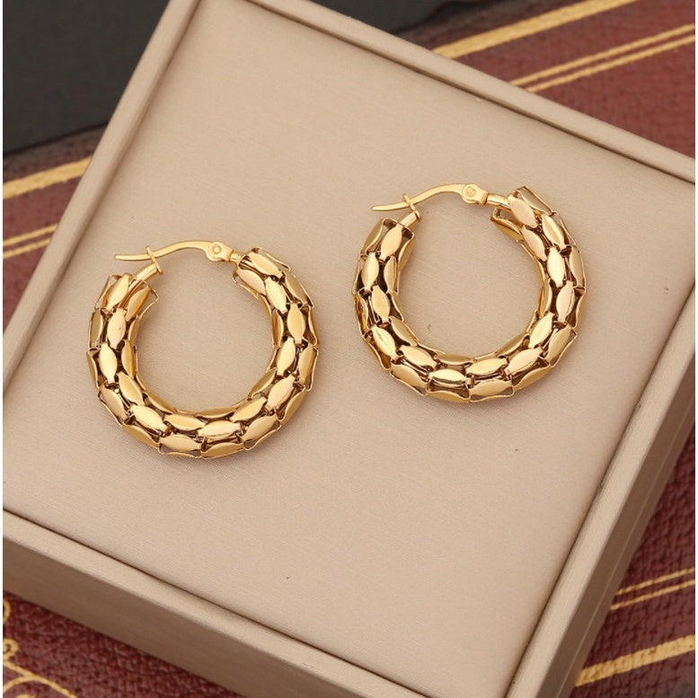 【Ukiyo-e】Urban Scale 316L Titanium Steel 3D Patchwork Hoop Earrings