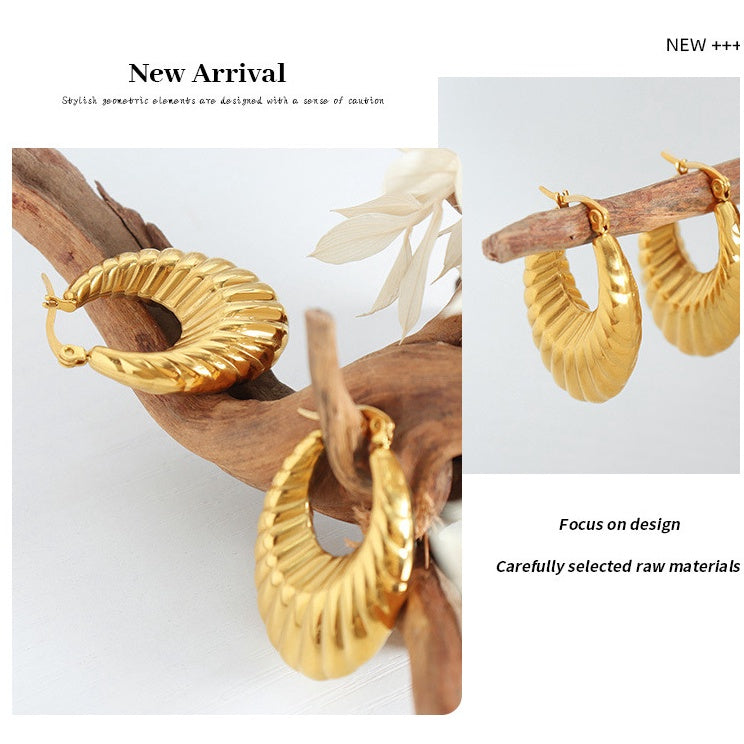Urban Relief 316L Titanium Steel Sunburst Arc Hoop Earrings
