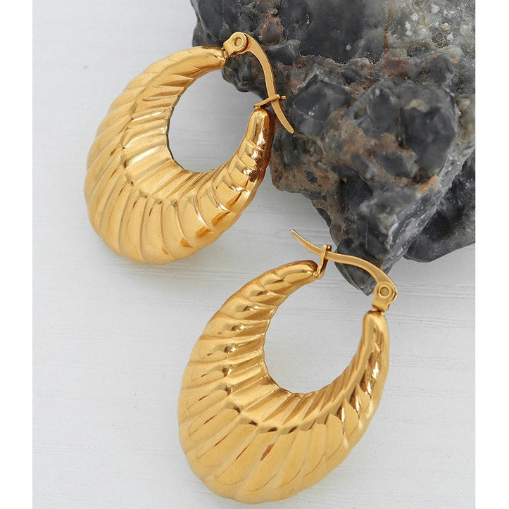 Urban Relief 316L Titanium Steel Sunburst Arc Hoop Earrings
