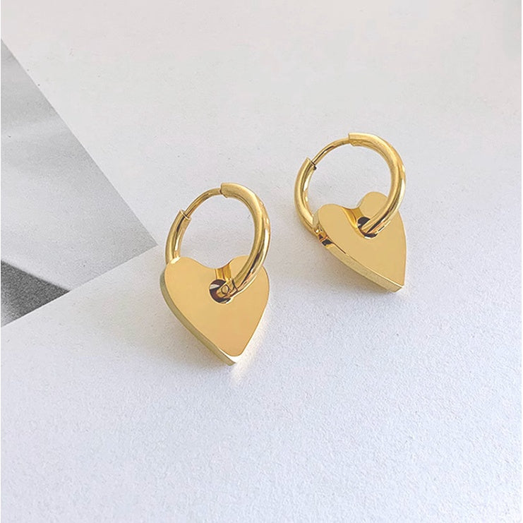 【Urban Pulse | Heart Dangle Hoop Earrings】CityCape© 316L Titanium Steel | 18K Gold | Hypoallergenic Design