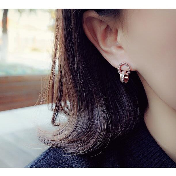 【Tokyo Omotesando】Urban Time 316L Titanium Steel Dual Ring Engraved Earrings