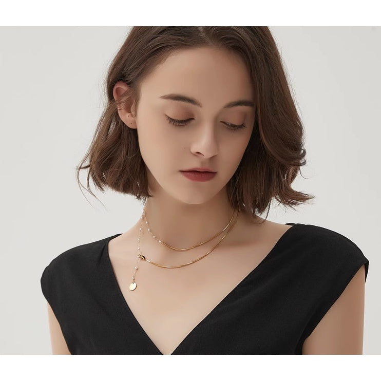 The Danish Girl | Urban Layer | Double Pearl Gold Chain CityCape© 316L Titanium Steel | 18K Gold Hypoallergenic | Layered Necklace