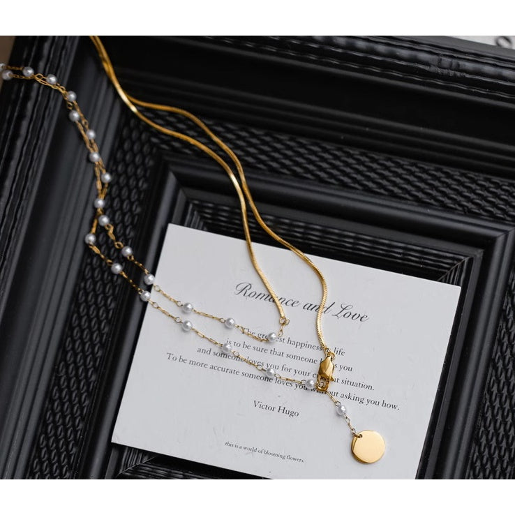 The Danish Girl | Urban Layer | Double Pearl Gold Chain CityCape© 316L Titanium Steel | 18K Gold Hypoallergenic | Layered Necklace