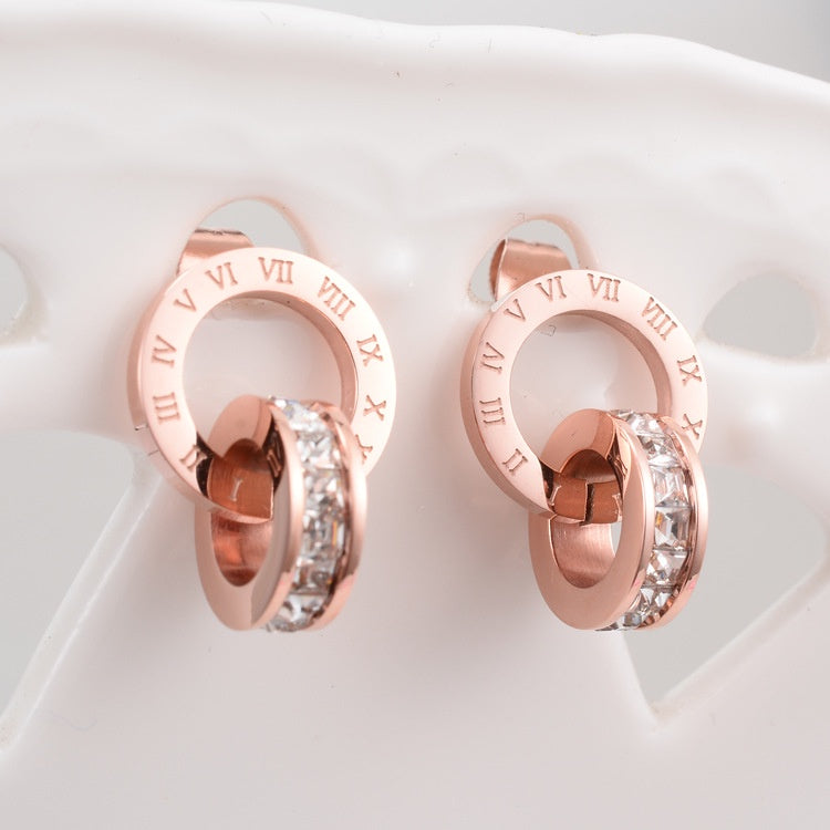 【Tokyo Omotesando】Urban Time 316L Titanium Steel Dual Ring Engraved Earrings