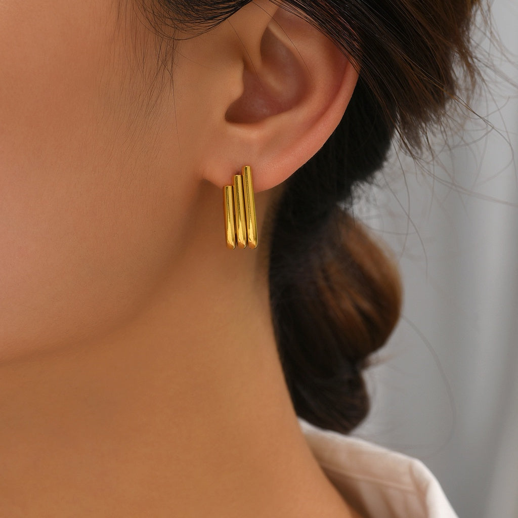[Urban Layers｜Multi-Layer U-Shaped Stud Earrings] CityCape© 316L Titanium Steel｜18K Gold｜Hypoallergenic Design