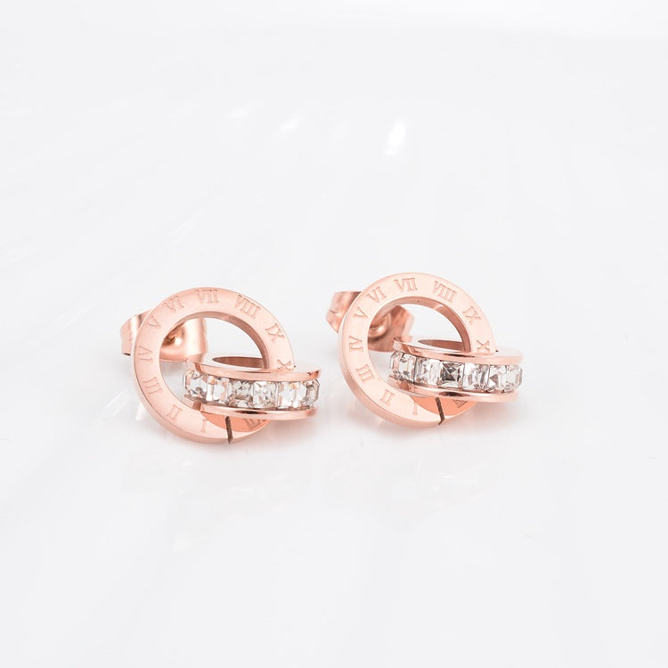【Tokyo Omotesando】Urban Time 316L Titanium Steel Dual Ring Engraved Earrings