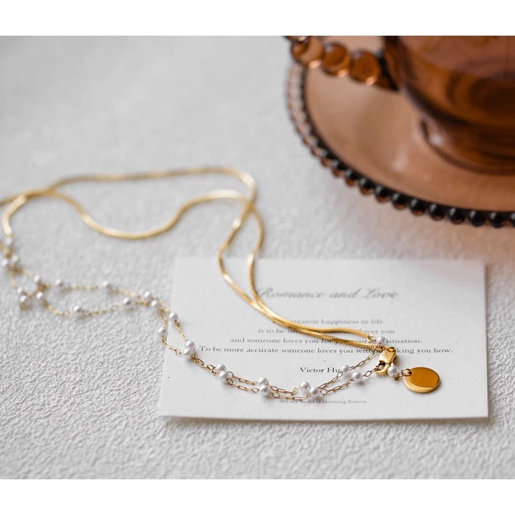 The Danish Girl | Urban Layer | Double Pearl Gold Chain CityCape© 316L Titanium Steel | 18K Gold Hypoallergenic | Layered Necklace