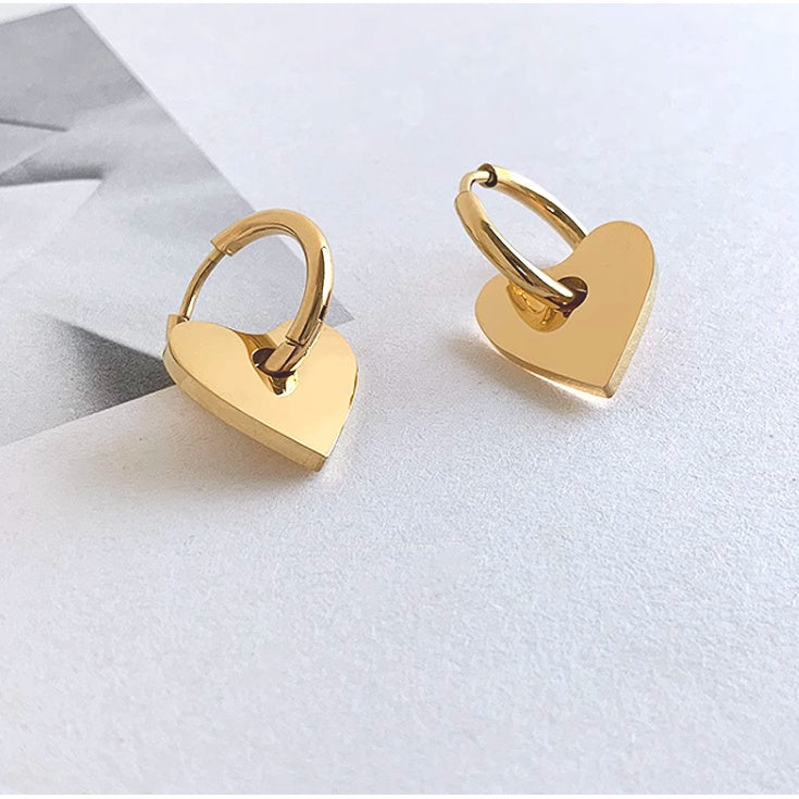【Urban Pulse | Heart Dangle Hoop Earrings】CityCape© 316L Titanium Steel | 18K Gold | Hypoallergenic Design