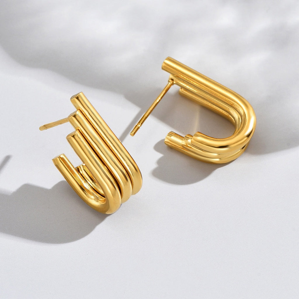 [Urban Layers｜Multi-Layer U-Shaped Stud Earrings] CityCape© 316L Titanium Steel｜18K Gold｜Hypoallergenic Design