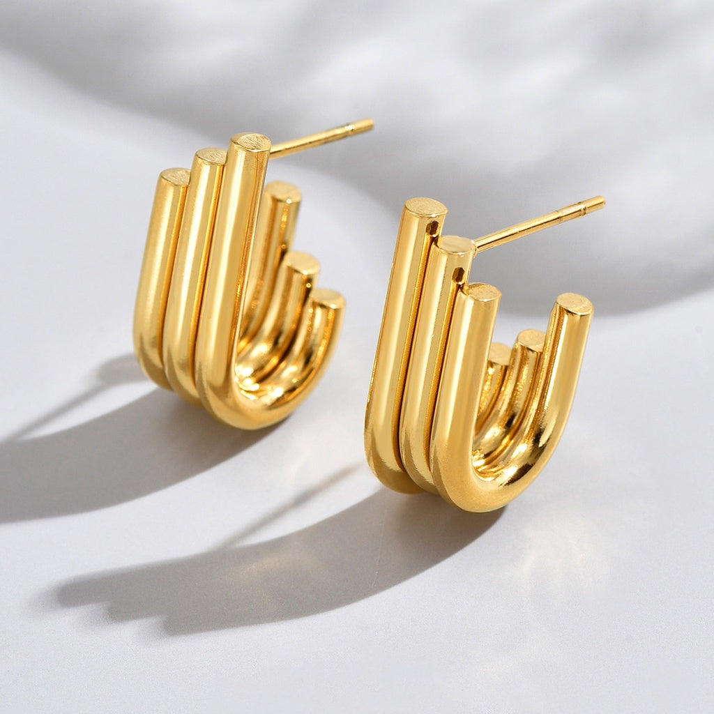 [Urban Layers｜Multi-Layer U-Shaped Stud Earrings] CityCape© 316L Titanium Steel｜18K Gold｜Hypoallergenic Design
