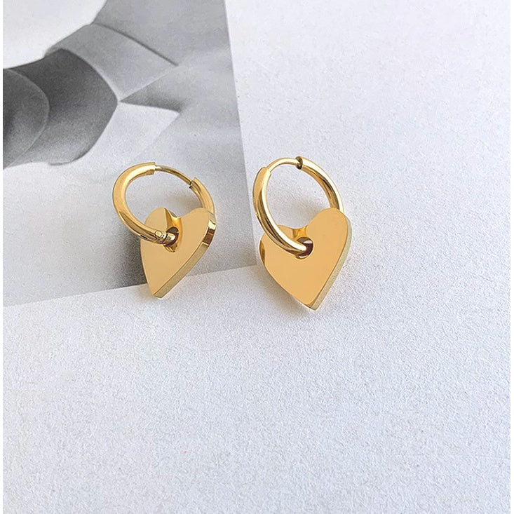 【Urban Pulse | Heart Dangle Hoop Earrings】CityCape© 316L Titanium Steel | 18K Gold | Hypoallergenic Design