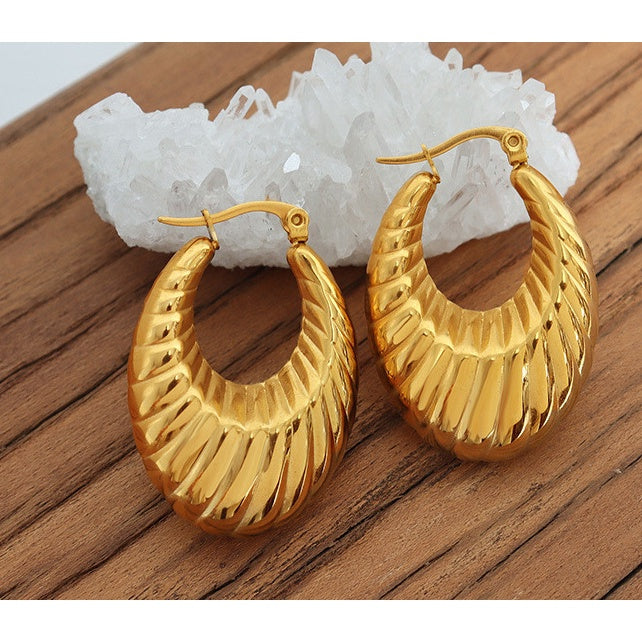 Urban Relief 316L Titanium Steel Sunburst Arc Hoop Earrings