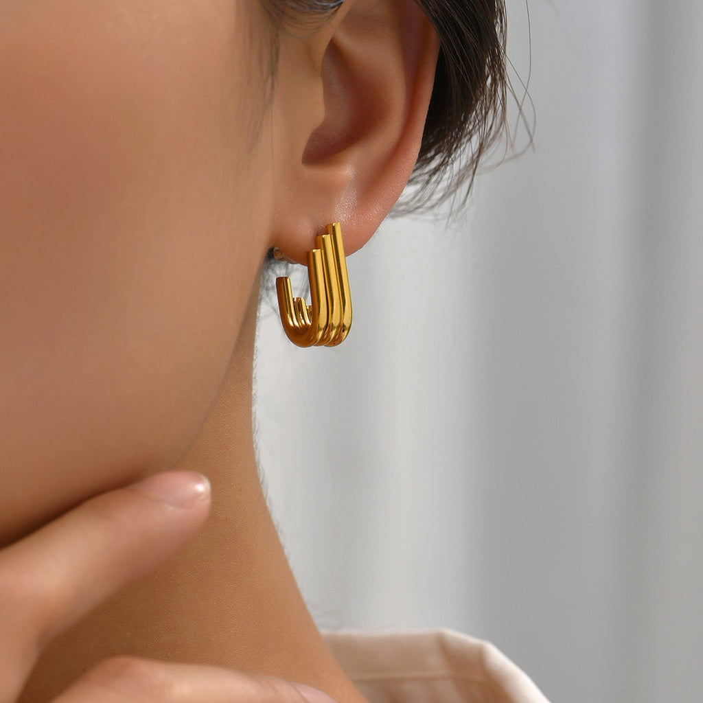 [Urban Layers｜Multi-Layer U-Shaped Stud Earrings] CityCape© 316L Titanium Steel｜18K Gold｜Hypoallergenic Design