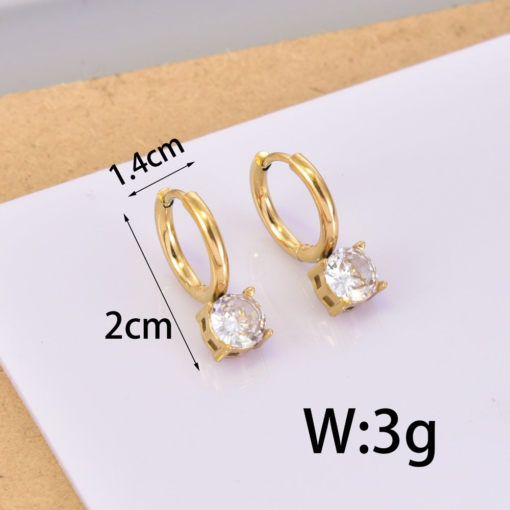 【Paris Designer】Urban Lumière｜316L Titanium Steel Single Diamond Hoop Earrings｜18K Gold Plated Hypoallergenic Design