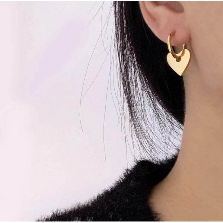 【Urban Pulse | Heart Dangle Hoop Earrings】CityCape© 316L Titanium Steel | 18K Gold | Hypoallergenic Design