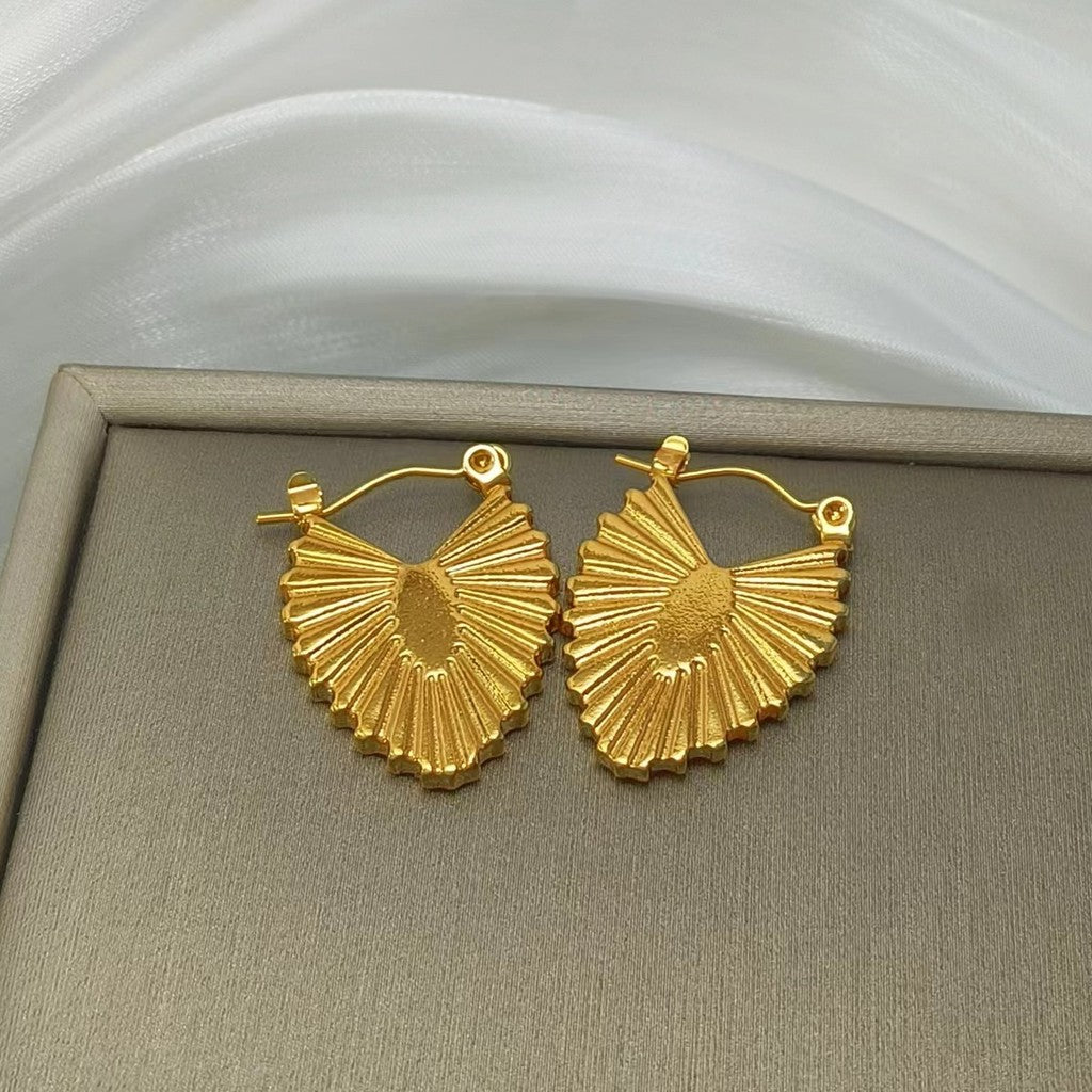 Urban Radiance 316L Titanium Steel Sunburst Fan-Shaped Earrings