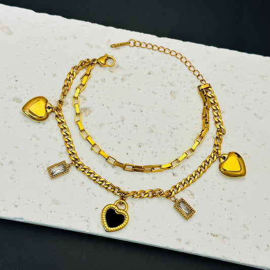 【Party Sweetheart】Urban Charm 316L Titanium Steel Double Layer Pendant Bracelet｜18K Gold Plated Chain