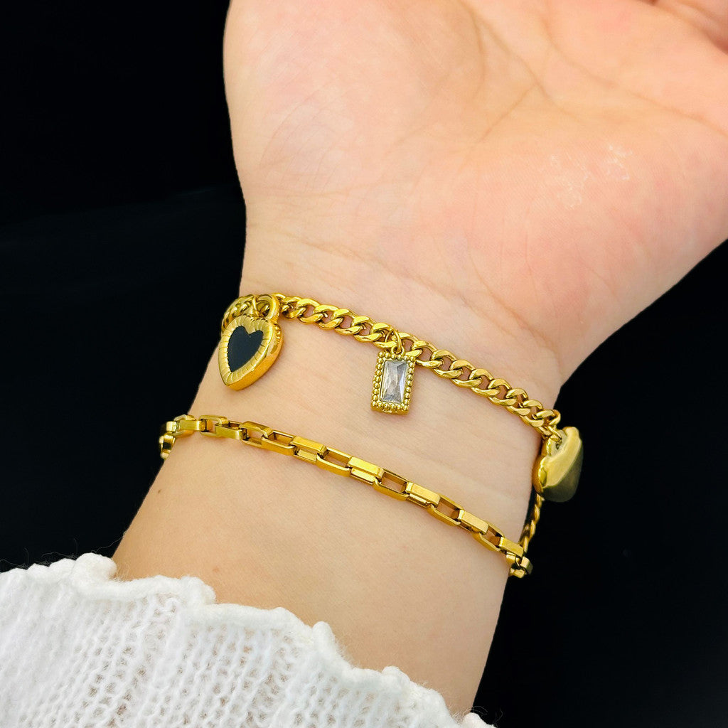 【Party Sweetheart】Urban Charm 316L Titanium Steel Double Layer Pendant Bracelet｜18K Gold Plated Chain