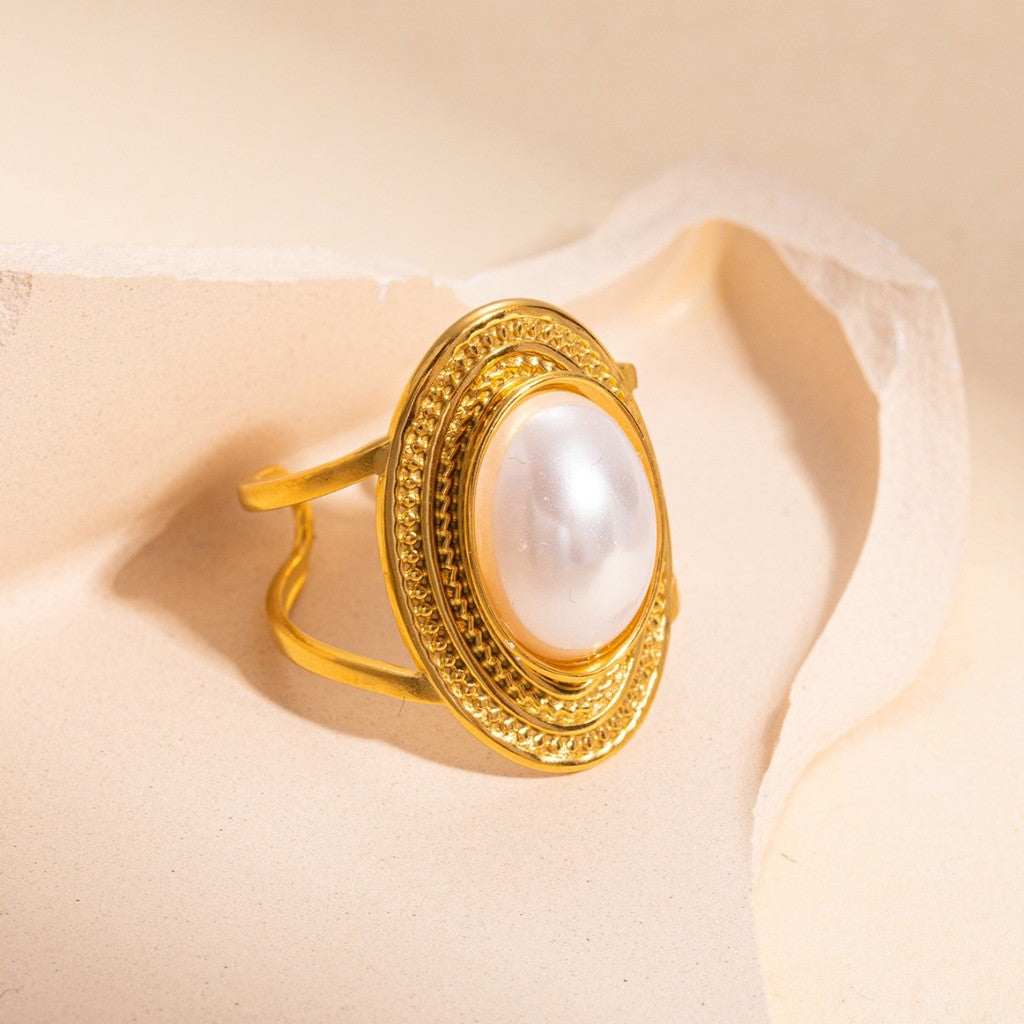 【French Pearl】Urban Pearl 316L Titanium Steel Vintage Pearl Ring