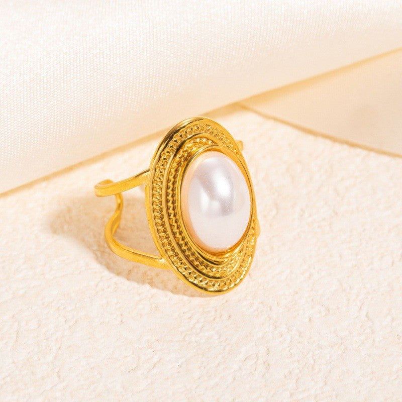 【French Pearl】Urban Pearl 316L Titanium Steel Vintage Pearl Ring