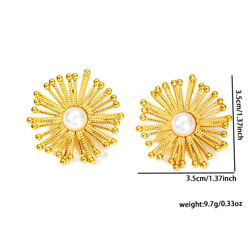 [Modern Style] Urban Soleil | 316L Titanium Steel Sunflower Earrings | Vintage Gold Design