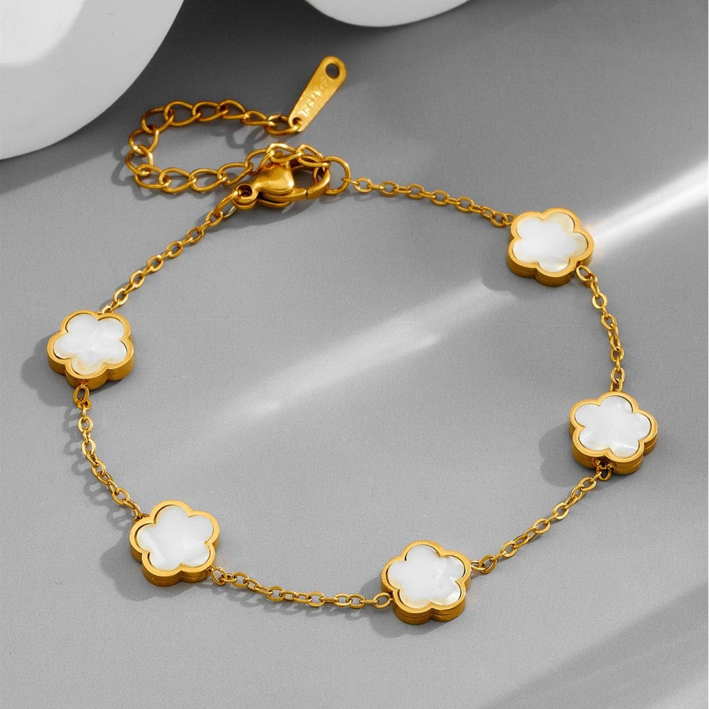【夜色花影】Urban Noir Bloom｜黑金白金花朵手鍊  CityCape© 316L 鈦鋼｜18K 金色｜黑金花影系列