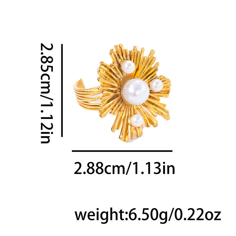 [Fashion Blossom] Radiant Pearl 316L Titanium Steel Sunray Pearl Ring