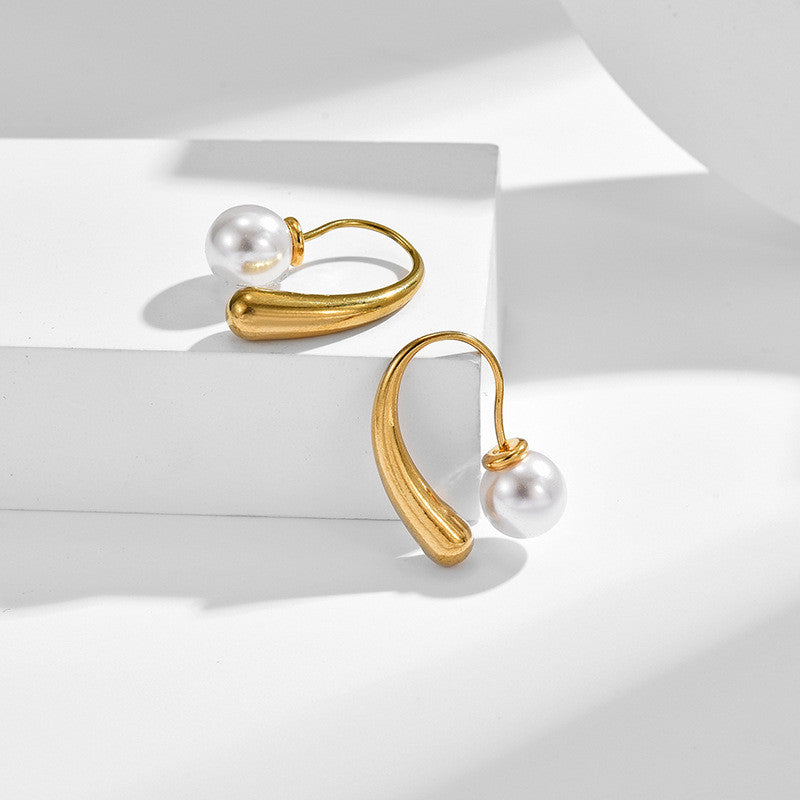 【Pearl Bay】Urban Pearl｜316L Titanium Steel Pearl Earrings｜Minimalist Retro Design