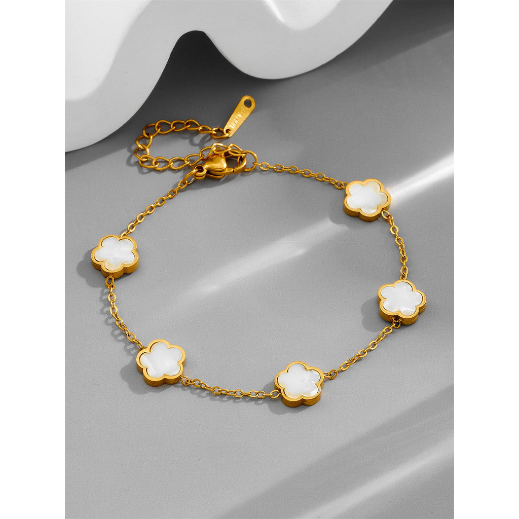 【夜色花影】Urban Noir Bloom｜黑金白金花朵手鍊  CityCape© 316L 鈦鋼｜18K 金色｜黑金花影系列