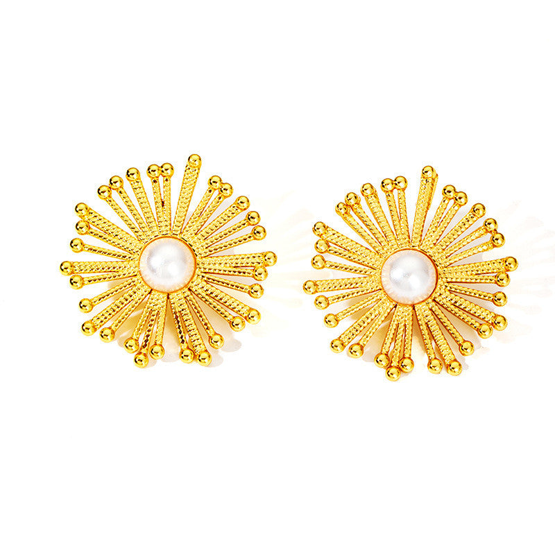 [Modern Style] Urban Soleil | 316L Titanium Steel Sunflower Earrings | Vintage Gold Design