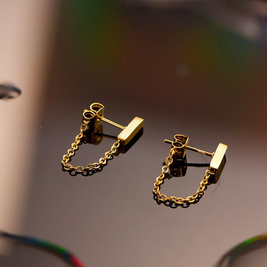 【Urban Edge｜Linked Double Stud Earrings】CityCape© 316L Titanium Steel｜18K Gold｜Hypoallergenic Design