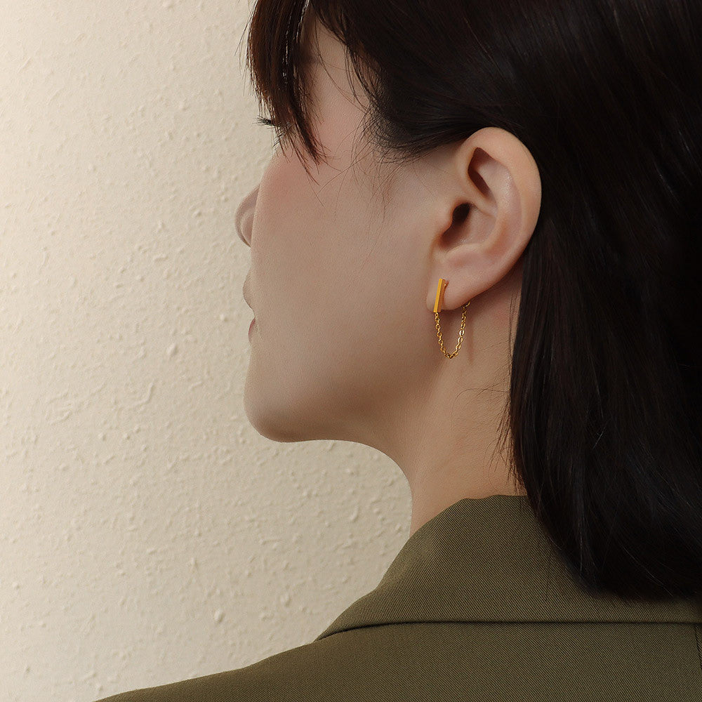 【Urban Edge｜Linked Double Stud Earrings】CityCape© 316L Titanium Steel｜18K Gold｜Hypoallergenic Design