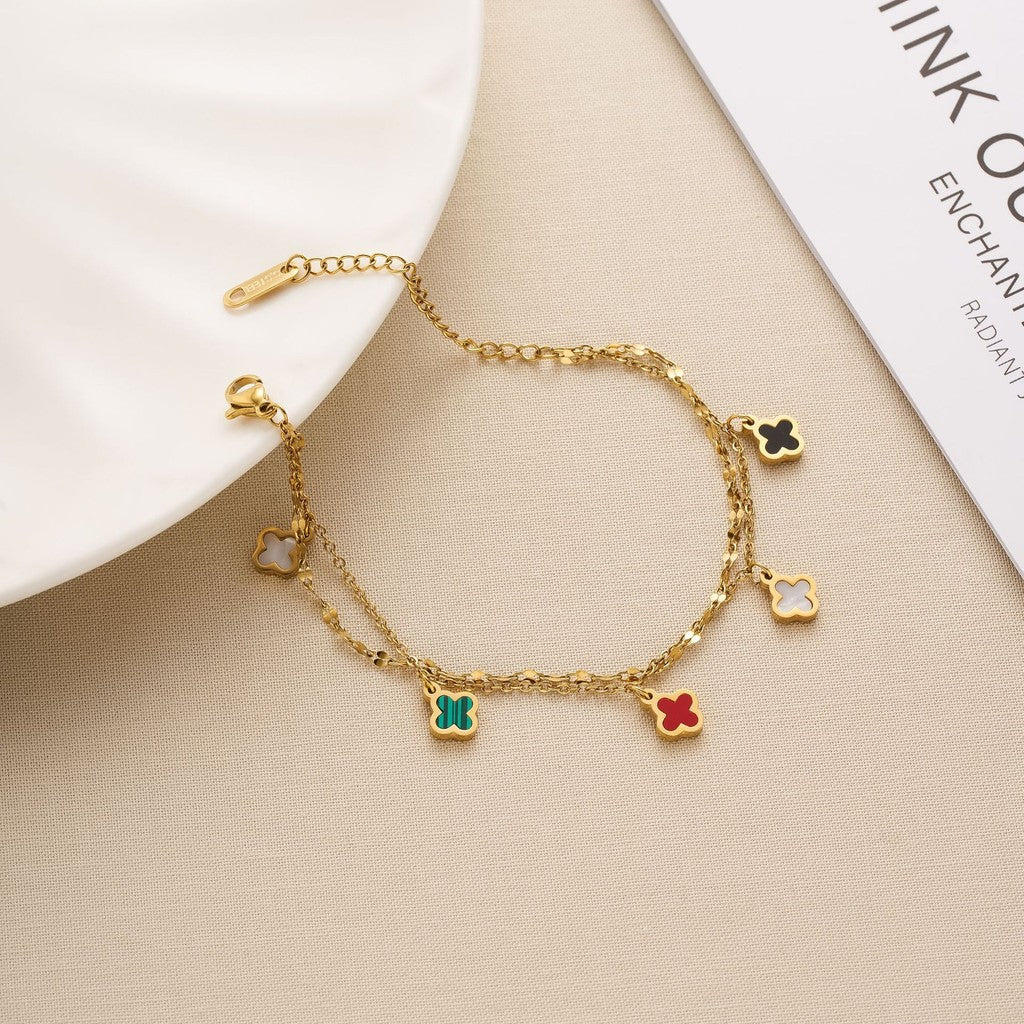[Urban Play | Lucky Clover Bracelet] CityCape© 316L Titanium Steel | 18K Gold | Hypoallergenic Light Luxury Design