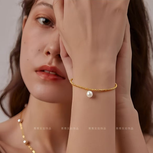 【Urban Pearl Drop｜珍珠微光手鍊】  CityCape© 316L 鈦鋼｜18K金｜Urban Pearl 系列