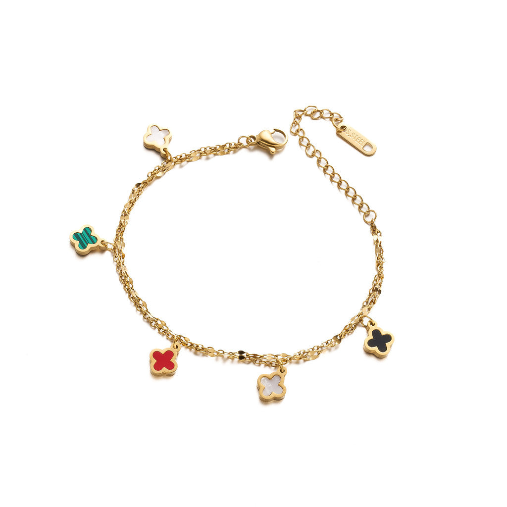 [Urban Play | Lucky Clover Bracelet] CityCape© 316L Titanium Steel | 18K Gold | Hypoallergenic Light Luxury Design
