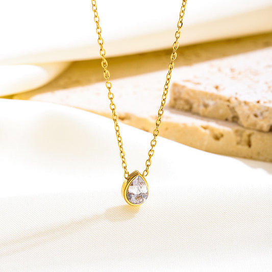 【Urban Dew｜Shimmering Droplet Necklace】CityCape© 316L Titanium Steel｜18K Gold｜Minimalist City Collection