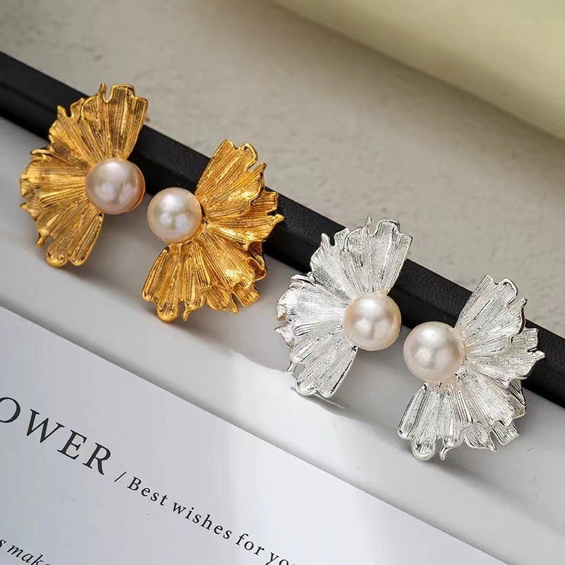 Urban Sculpture 316L Titanium Steel Pearl Pleated Sculptural Earrings
