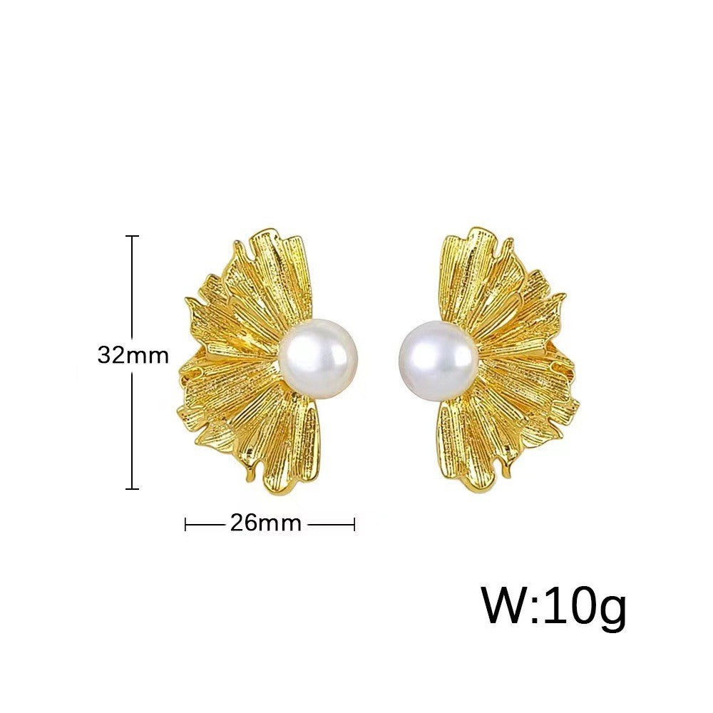 Urban Sculpture 316L Titanium Steel Pearl Pleated Sculptural Earrings